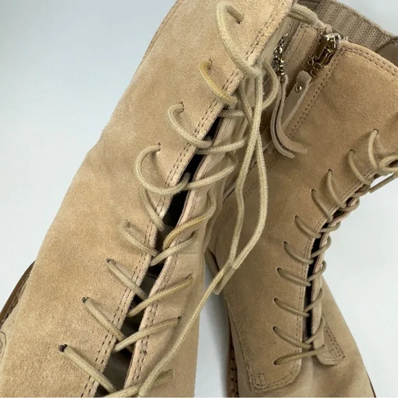 SAM EDELMAN Combat Boots Womens 7.5 Beige Tan Lex Sesame Suede Leather Side Zip - Picture 8 of 11